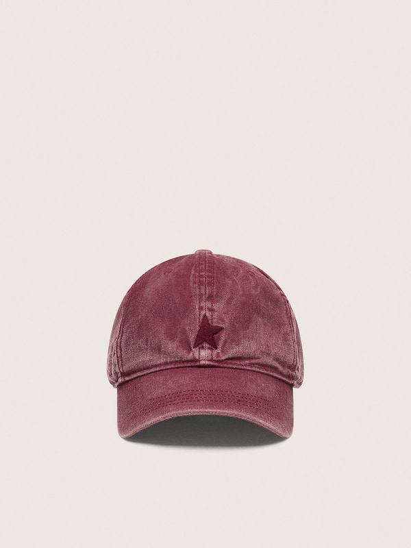 Golden Goose - Bordeauxfarbene Baseballcap mit Ton in Ton gehaltenem Stickstern in 
