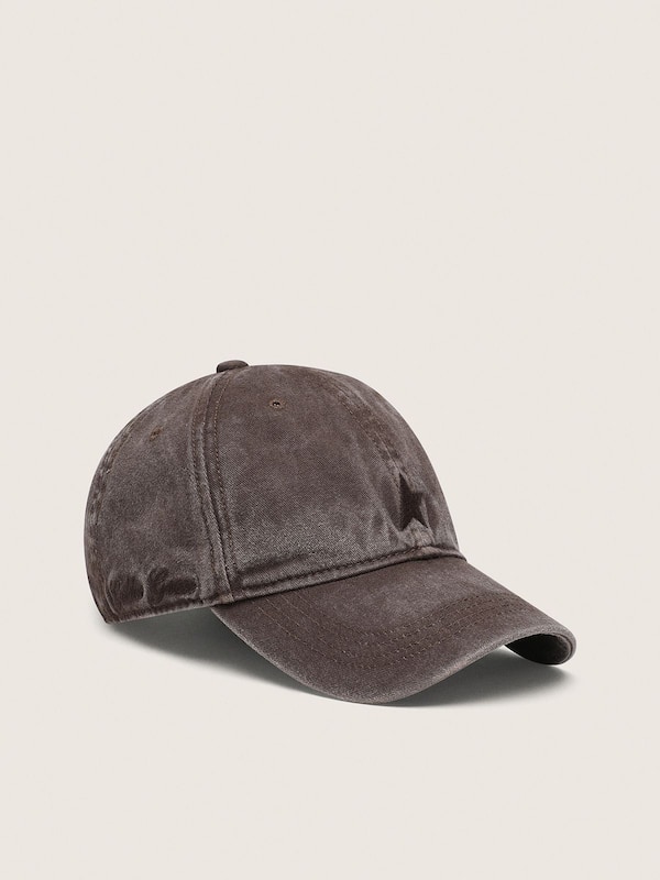 Golden Goose - Dark brown baseball cap with tone-on-tone embroidered star in 
