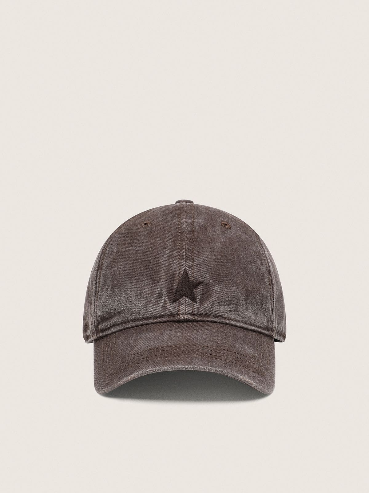 Golden Goose - Gorra de b&eacute;isbol de color marr&oacute;n oscuro con estrella bordada tono sobre tono in 