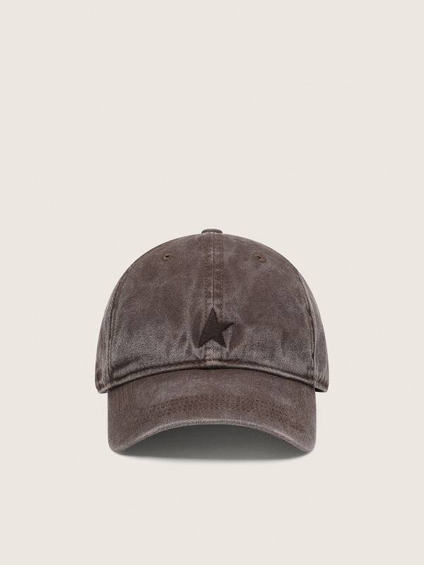 Golden Goose - Dark brown baseball cap with tone-on-tone embroidered star in 