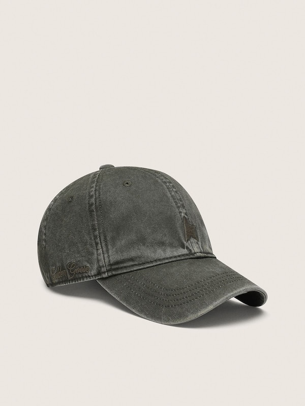 Dark olive-green baseball cap with tone-on-tone embroidered star