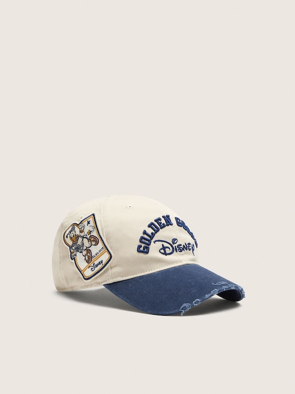 Disney | Golden Goose Distressed-effect off-white and blue baseball cap with embroidered logos