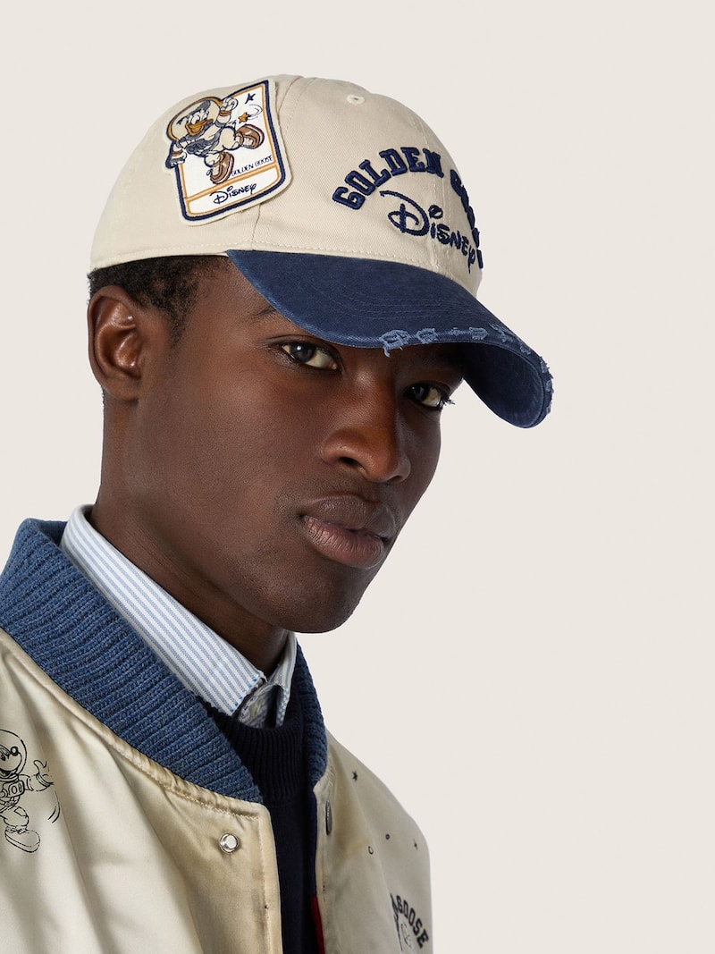 Golden Goose - Disney | Golden Goose Casquette de baseball blanc cass&eacute; et bleu effet us&eacute; avec logos brod&eacute;s in 