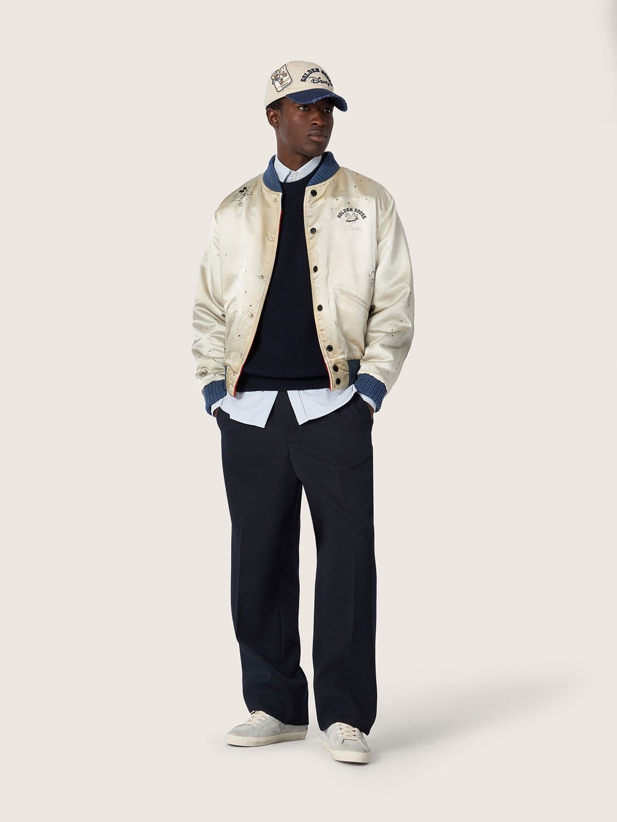 Golden Goose - Disney | Golden Goose Distressed-effect off-white and blue baseball cap with embroidered logos in 