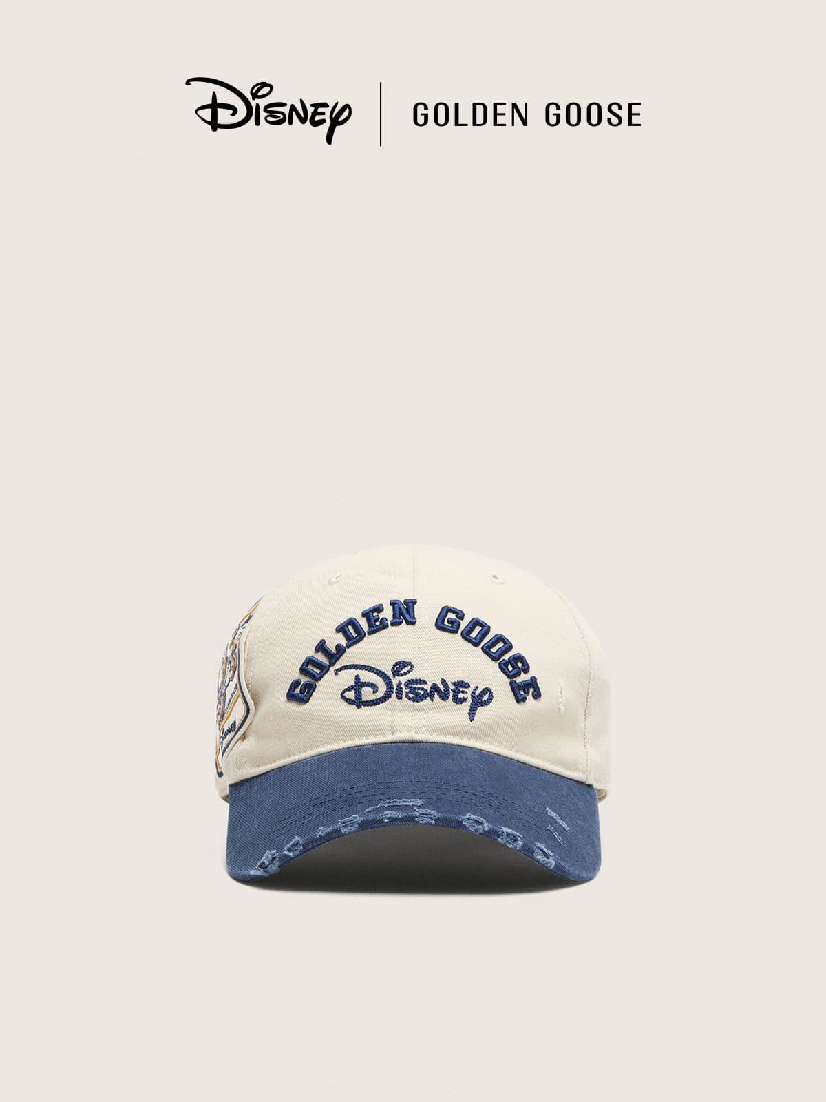 Golden Goose Disney | Golden Goose Distressed-effect off-white and blue baseball cap with embroidered logos Hats white unisex