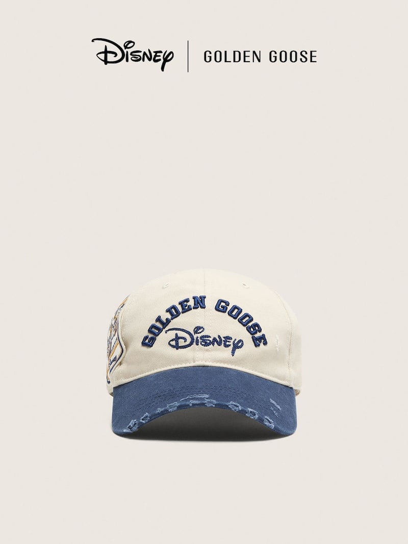 Golden Goose Disney | Golden Goose Distressed-effect off-white and blue baseball cap with embroidered logos Hats white unisex