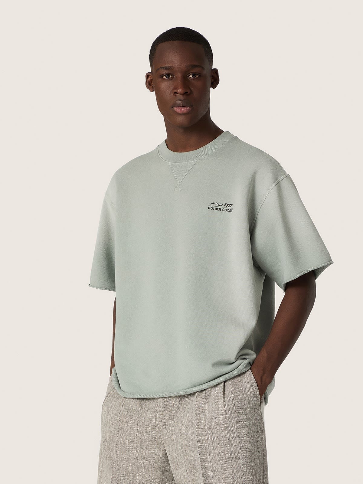 Golden Goose - Sudadera unisex de manga corta de algod&oacute;n verde con bordado in 