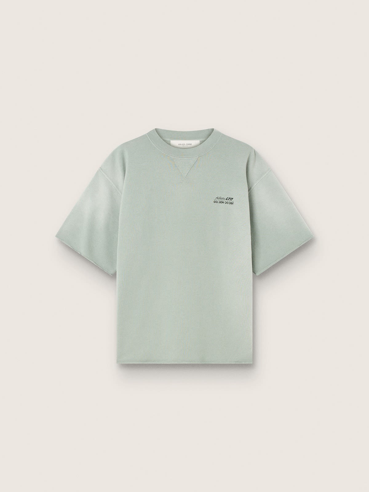 Sweat-shirt unisexe à manches courtes en coton vert avec broderie — Golden Goose
