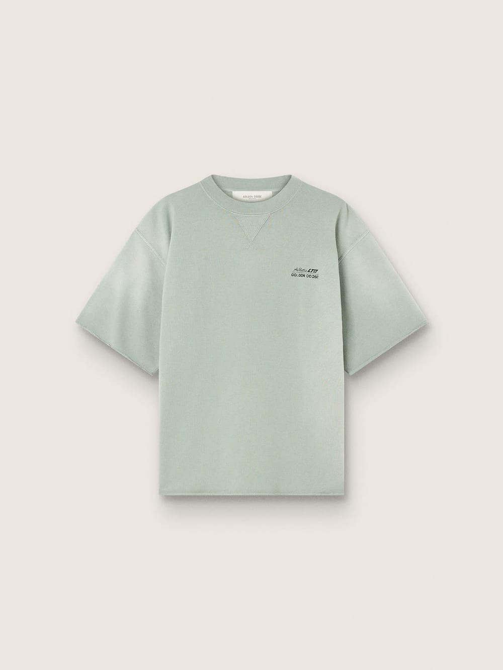Sweat-shirt unisexe à manches courtes en coton vert avec broderie — Golden Goose
