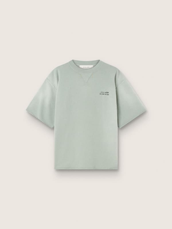 Golden Goose - Felpa unisex a maniche corte in cotone verde con ricamo in 