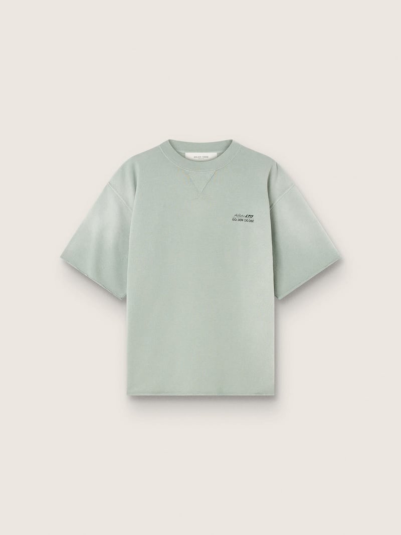 Unisex short-sleeved sweatshirt in green cotton with embroidery