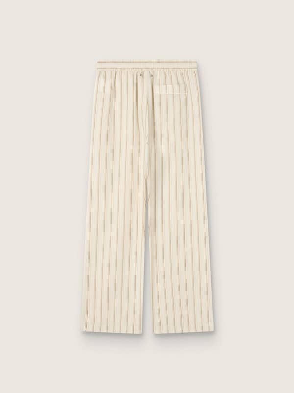 Unisex sweatpants in ecru and sand striped cotton and linen