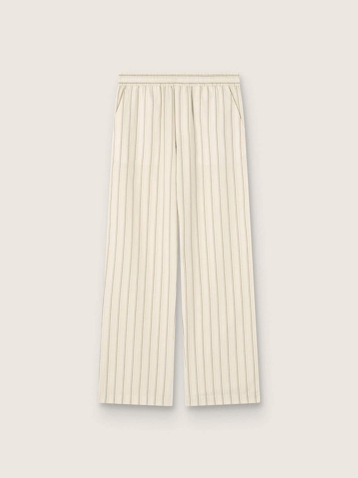 Golden Goose - Pantaloni jogging unisex in cotone e lino a righe &eacute;cru e sabbia in 