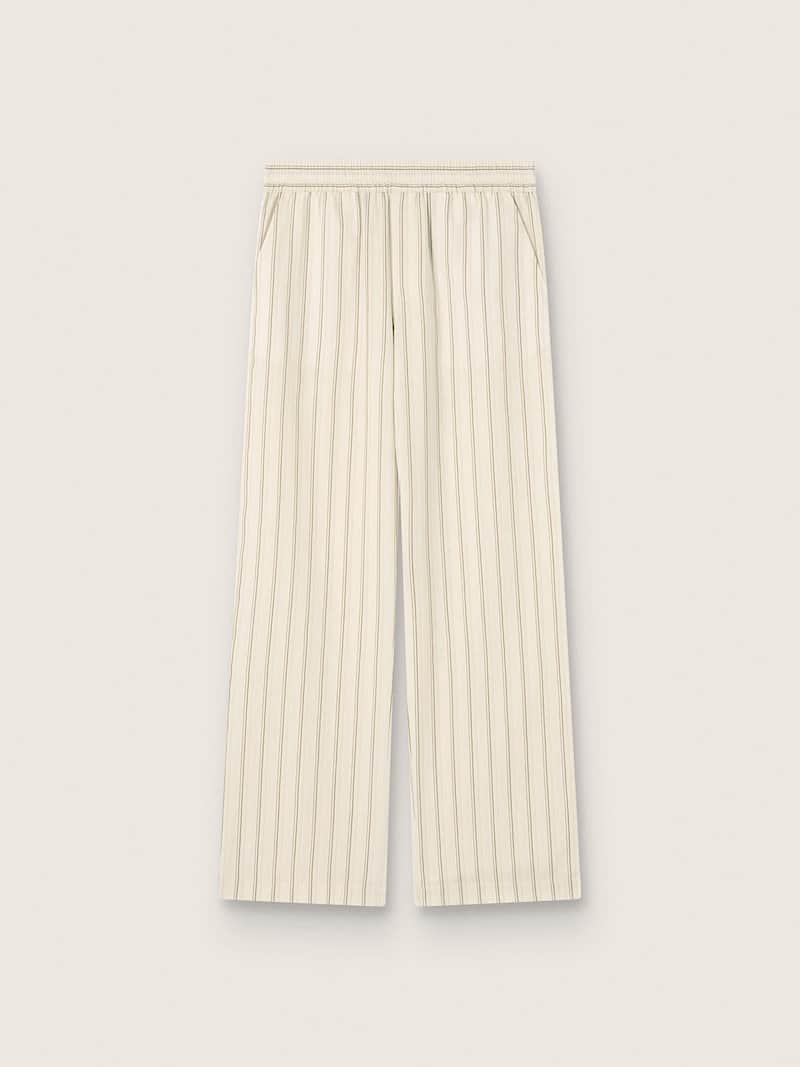 Pantal&oacute;n jogger unisex de algod&oacute;n y lino de rayas color crudo y arena