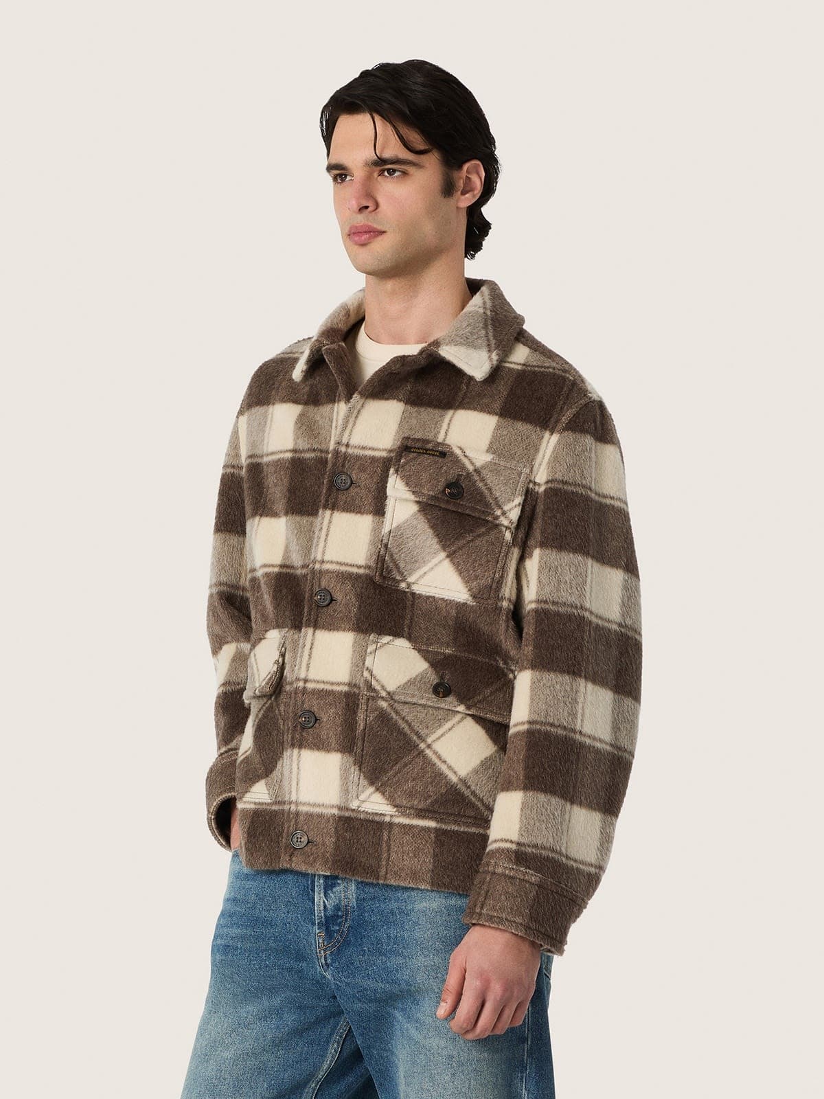 Golden Goose - Camicia da uomo in cotone check marrone e avorio in 