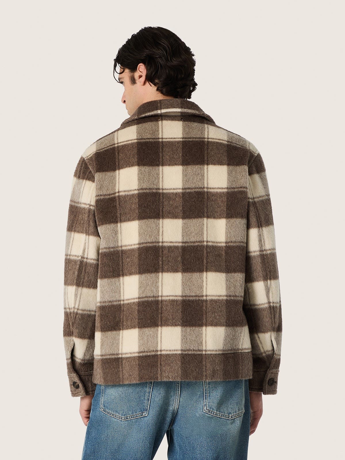 Golden Goose - Camicia da uomo in cotone check marrone e avorio in 