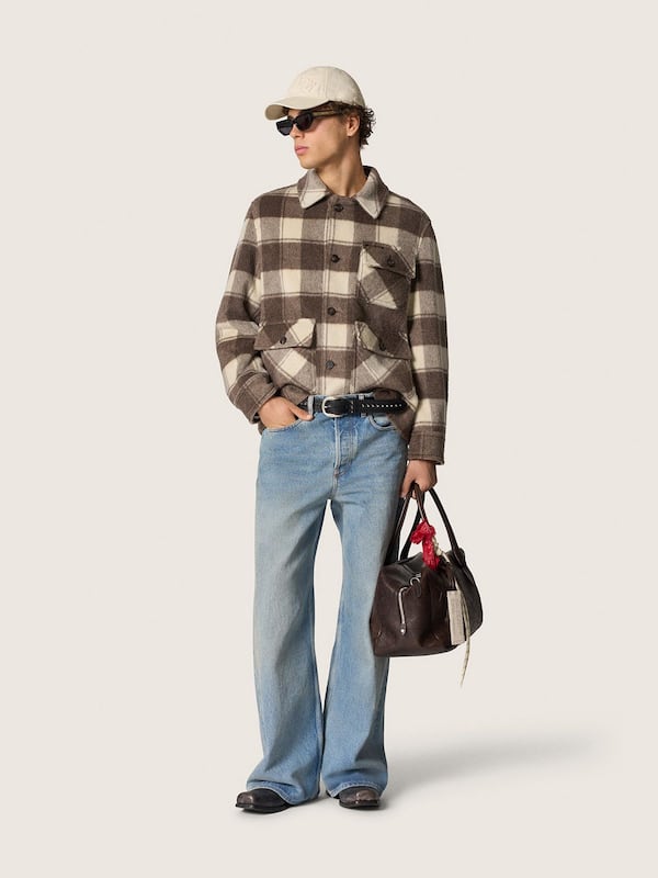 Golden Goose - Men's shirt in brown and ivory check cotton in 