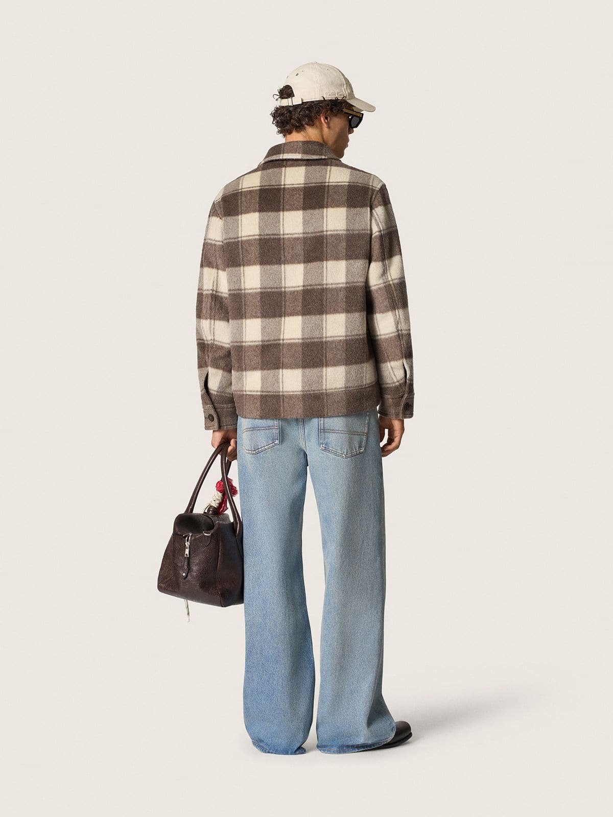 Golden Goose - Camicia da uomo in cotone check marrone e avorio in 