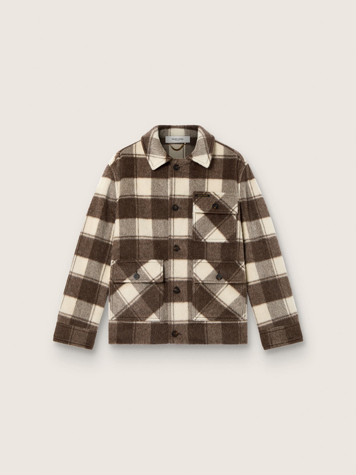 Chemise unisexe en coton à carreaux marron et ivoire — Golden Goose