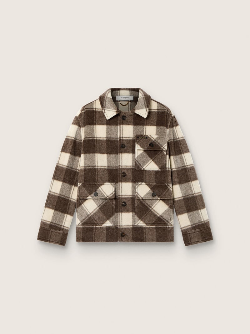 Camisa de hombre de algod&oacute;n a cuadros marrones y marfil