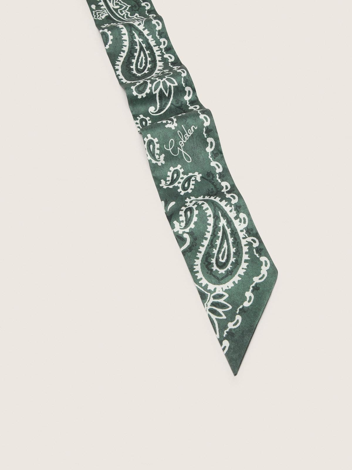 Set of two twill ribbons with green paisley pattern