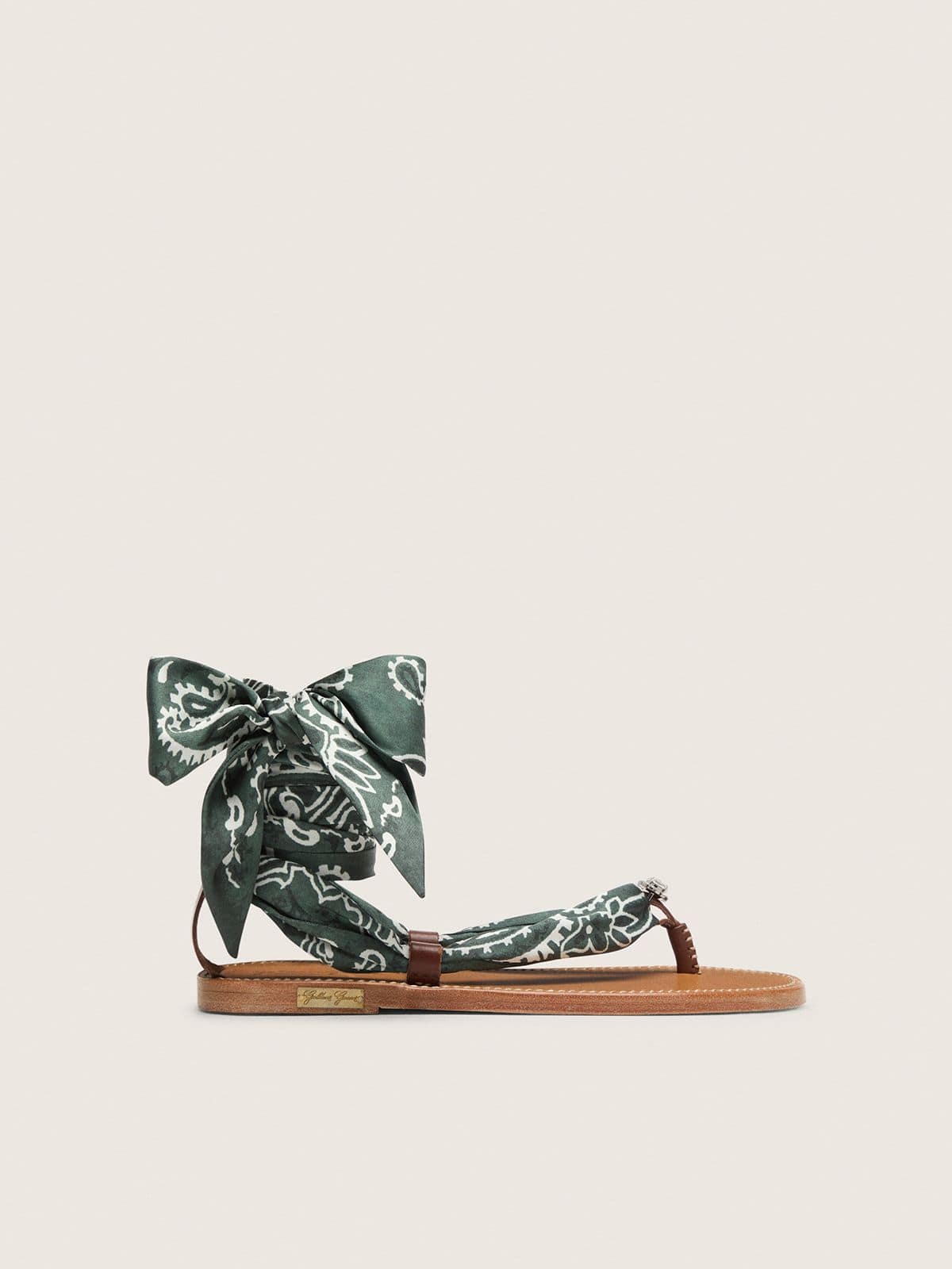 Set of two twill ribbons with green paisley pattern
