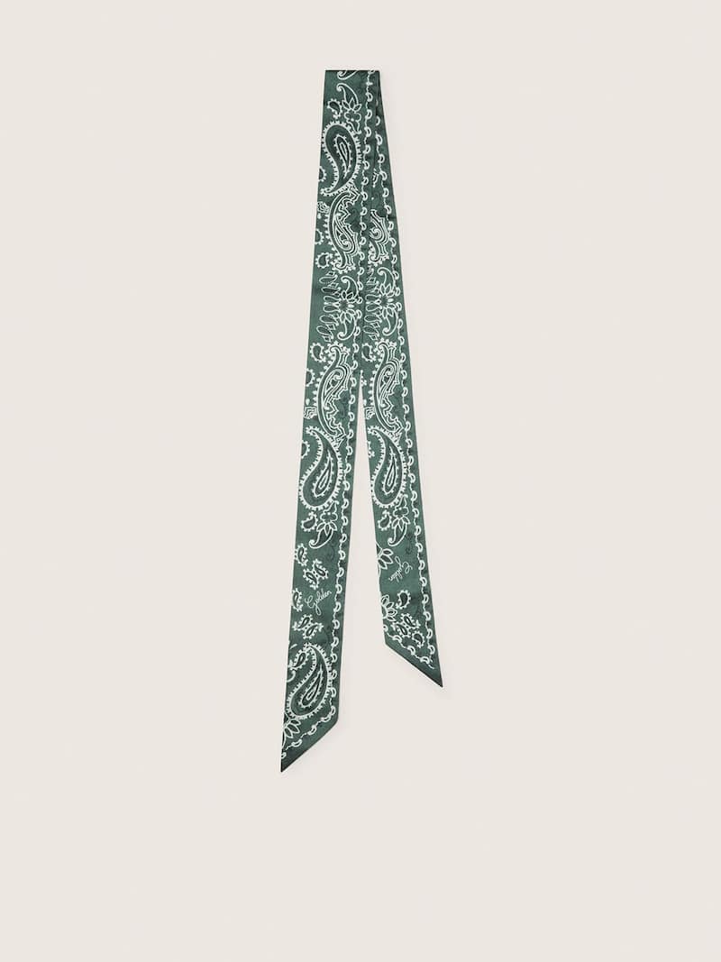 Set of two twill ribbons with green paisley pattern