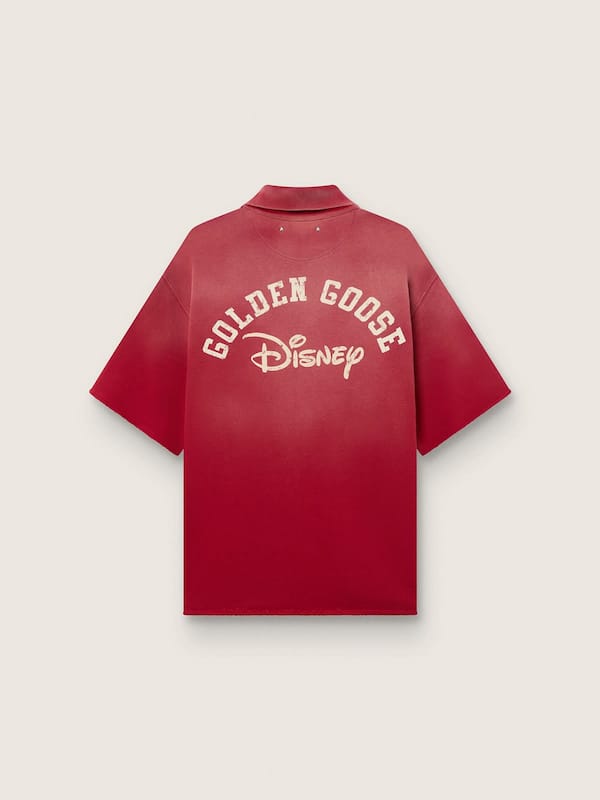 Disney | Golden Goose Unisex burgundy sunfaded washed polo shirt with embroidered and printed logos