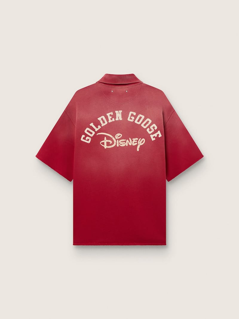 Golden Goose - Disney | Golden Goose Unisex burgundy sunfaded washed polo shirt with embroidered and printed logos in 