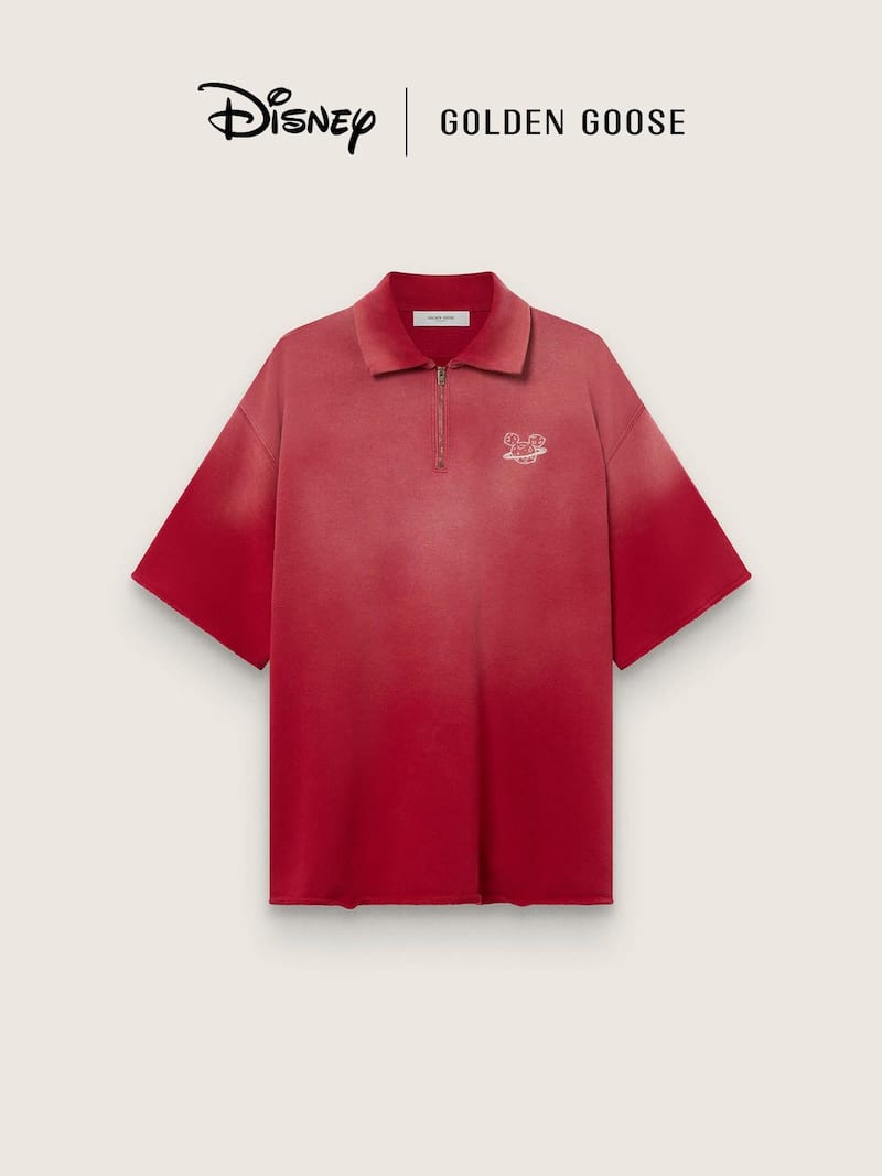 Golden Goose Disney | Golden Goose Polo unisex bordeaux effetto sunfaded washed con loghi ricamati e stampati T-Shirt & Top burgundy unisex