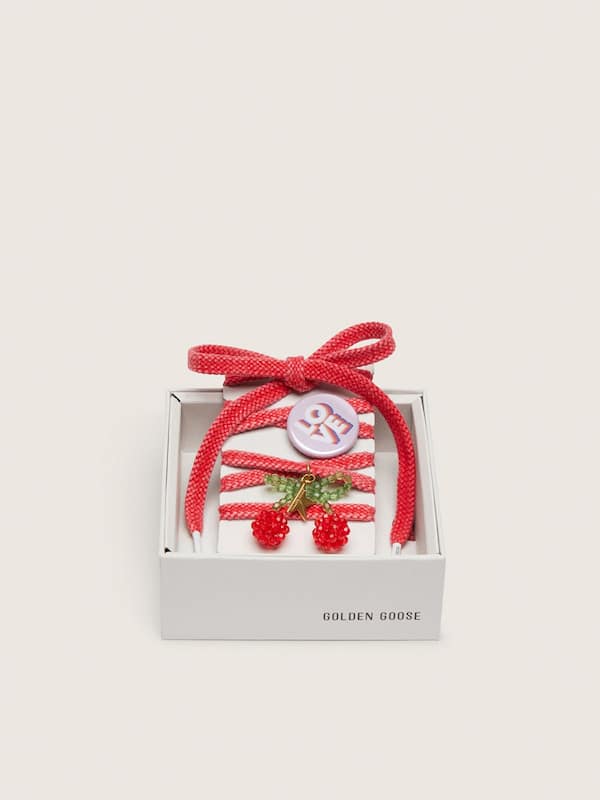 Golden Goose - Skins "Playful" red laces with pink pin and cherry-shaped charm in 