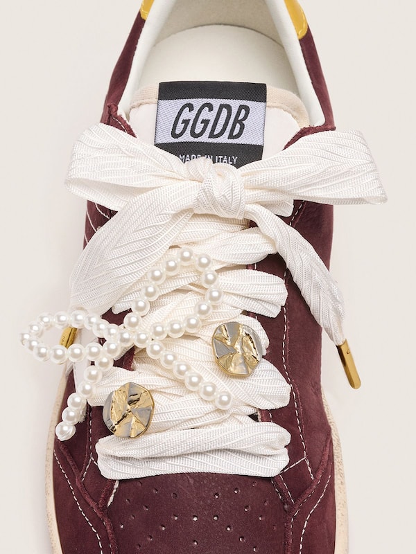 Golden Goose - Skins "Sparkling" cream striped laces embellished with beaded charm and golden charm in 