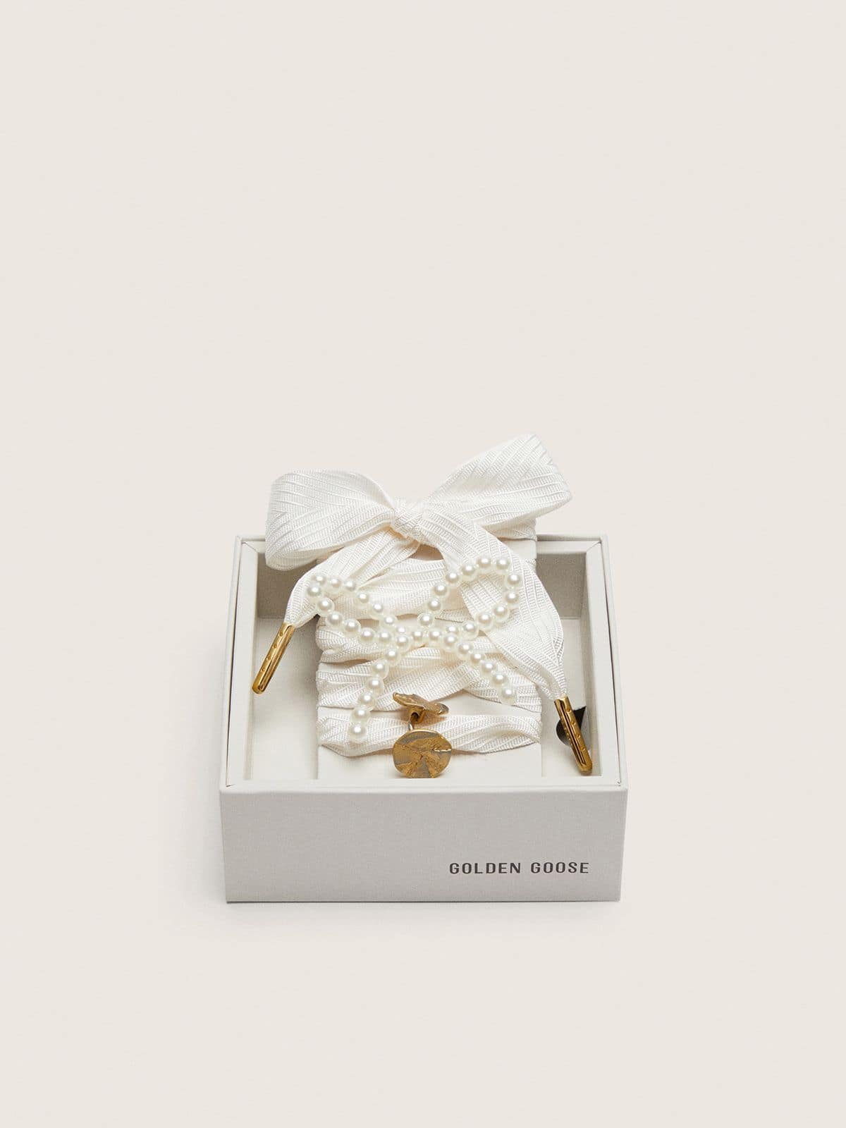 Golden Goose - Skin "Sparkling" cream striped laces with appliqué beaded charm and golden charm in 