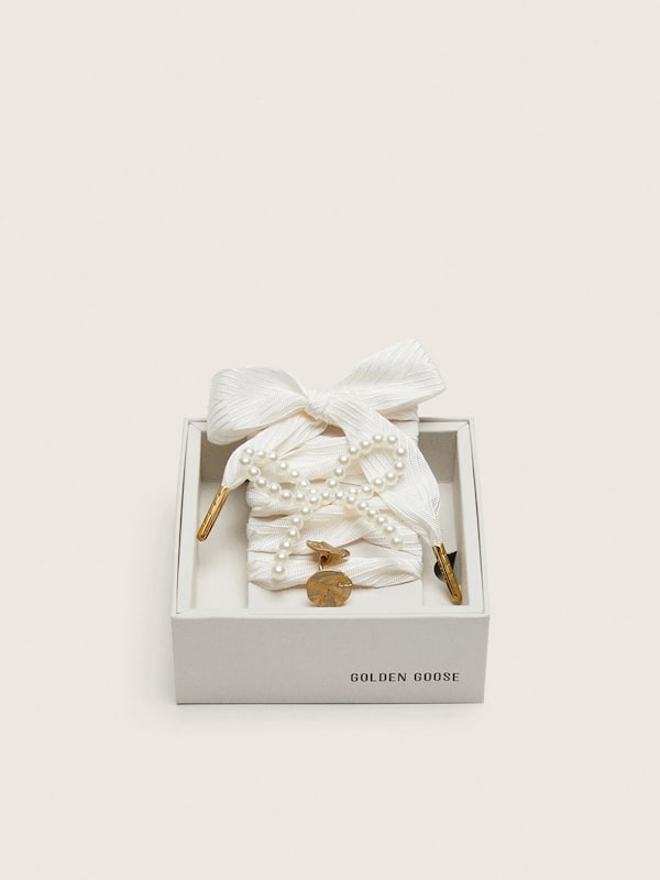 Golden Goose - Skins "Sparkling" cream striped laces embellished with beaded charm and golden charm in 