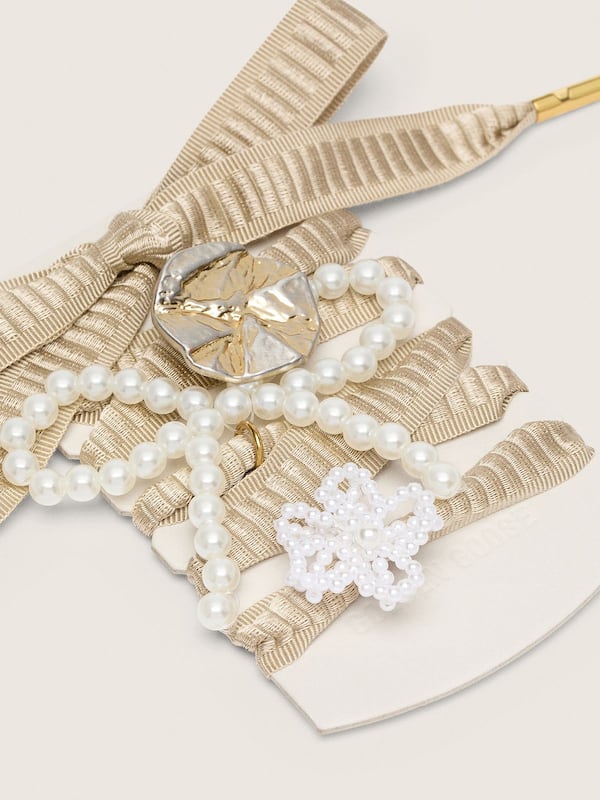 Golden Goose - Skin "Sparkling" beige embroidered laces with appliqué beaded charms and gold charm in 