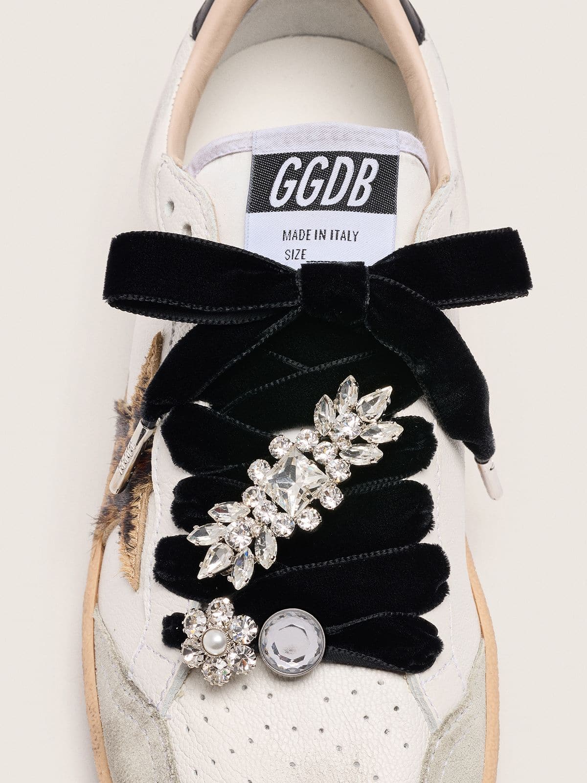 Golden Goose - Lacets Skins « Sparkling » noirs avec charms cristaux appliqués in 