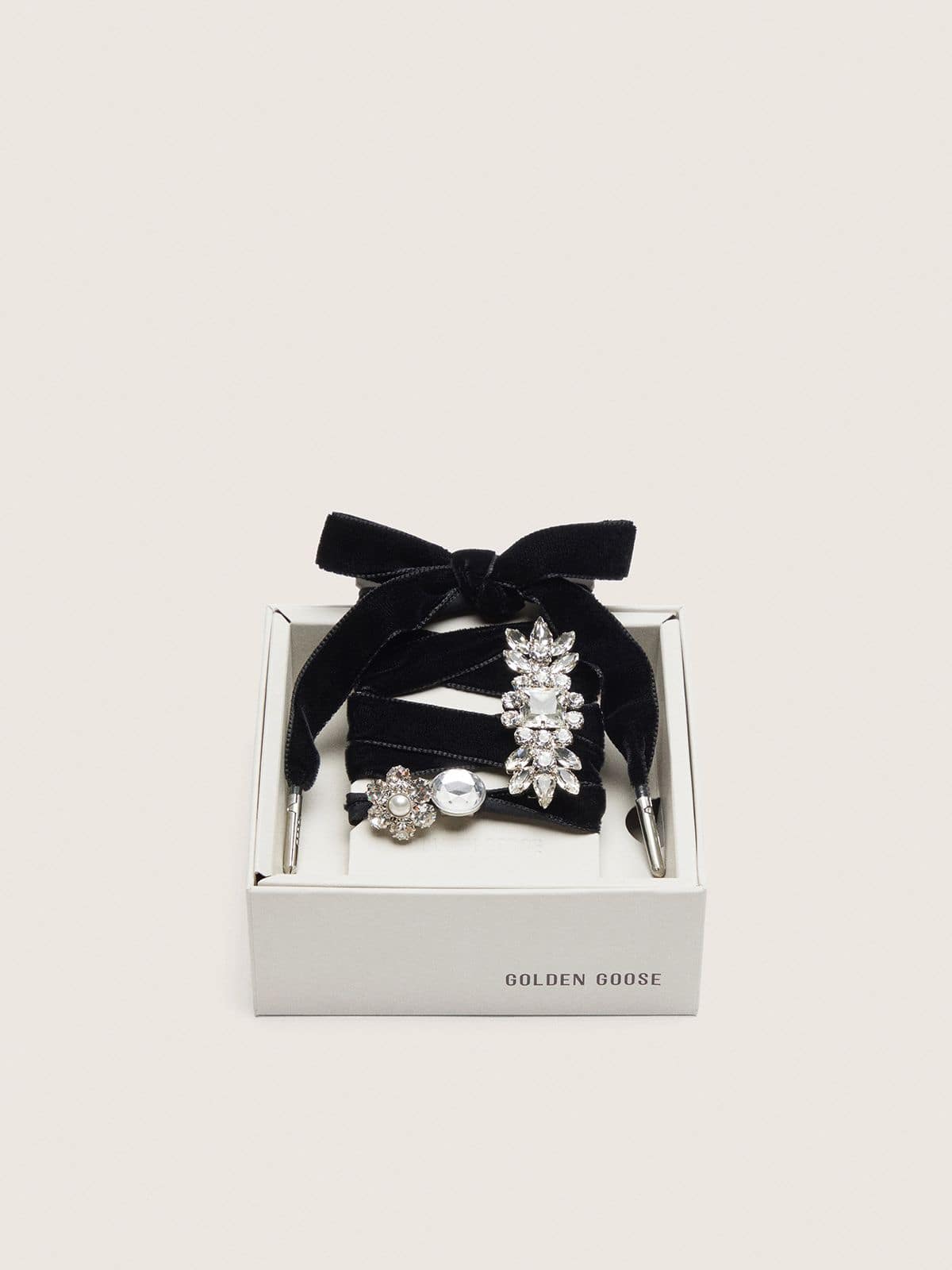 Golden Goose - Lacets Skins « Sparkling » noirs avec charms cristaux appliqués in 