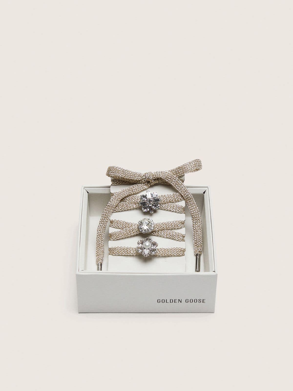 Golden Goose - Lacets Skins « Sparkling » tressés couleur doré avec charms scintillants in 