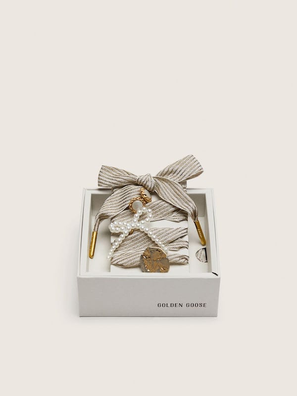 Golden Goose - Skins "Sparkling" white and gold striped laces embellished with charms in 