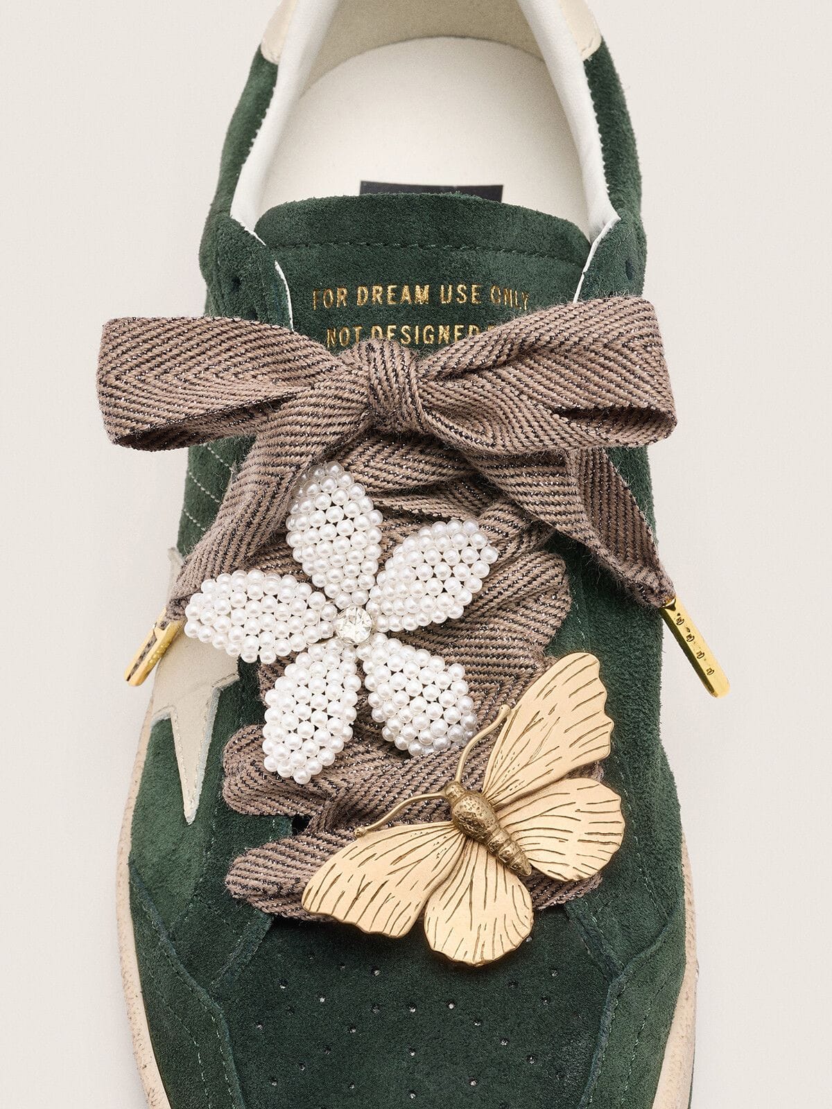 Golden Goose - Skin "Sparkling" brown, black and silver herringbone laces with two appliqué charms in 