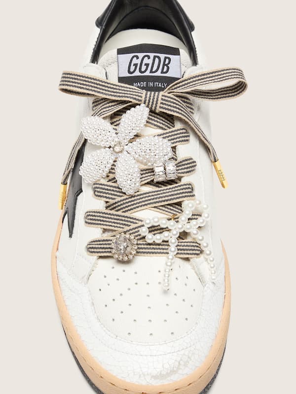 Golden Goose - Skins black and beige striped laces with beaded and sparkling charms in 