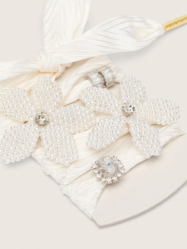 Golden Goose - Skins "Sparkling" cream striped laces with beaded charms and crystal charms in 