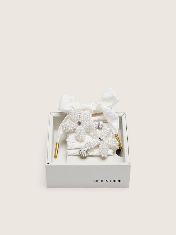 Golden Goose - Skins "Sparkling" cream striped laces with beaded charms and crystal charms in 