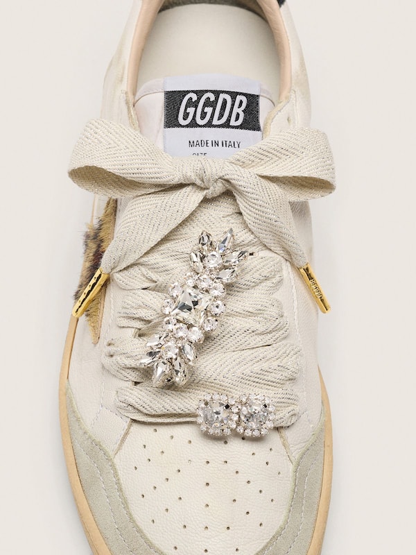 Golden Goose - Skins "Sparkling" cream and silver herringbone laces embellished with two charms in 