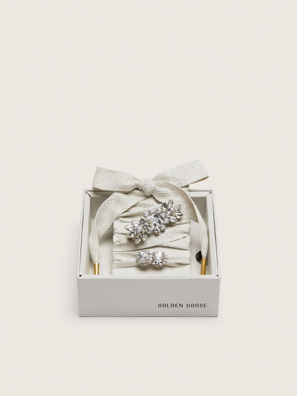Golden Goose - Skin "Sparkling" cream and silver herringbone laces with two appliqué charms in 