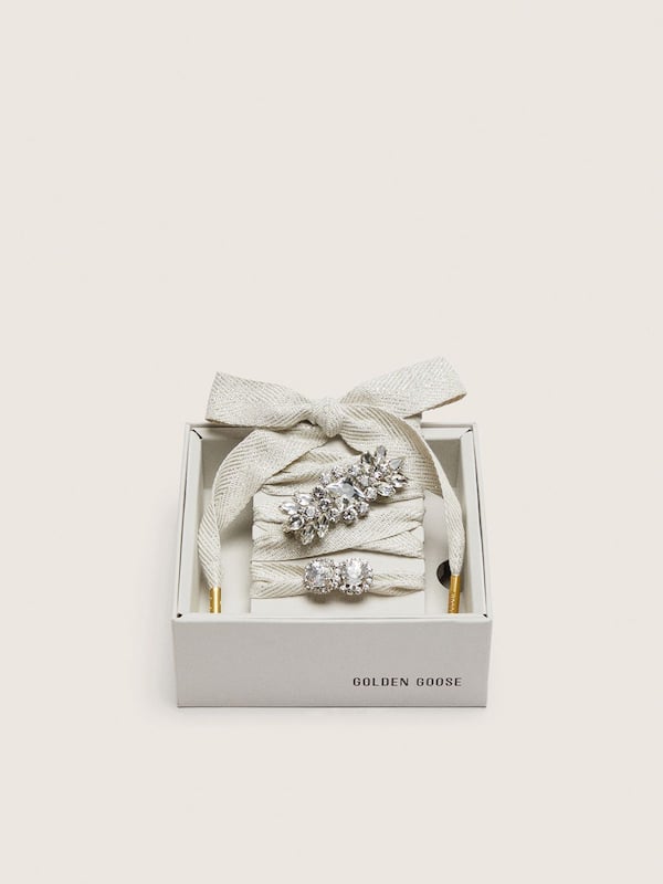 Golden Goose - Skins "Sparkling" cream and silver herringbone laces embellished with two charms in 