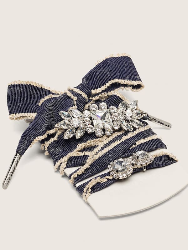 Golden Goose - Skins "Sparkling" denim blue laces embellished with beige trim and two charms in 