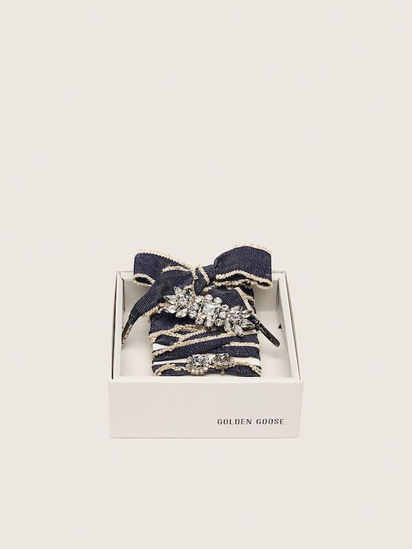 Golden Goose - Skins "Sparkling" denim blue laces embellished with beige trim and two charms in 