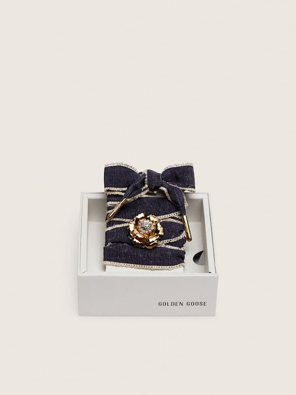 Golden Goose - Skins "Sparkling" denim blue laces embellished with beige trim and a golden charm in 