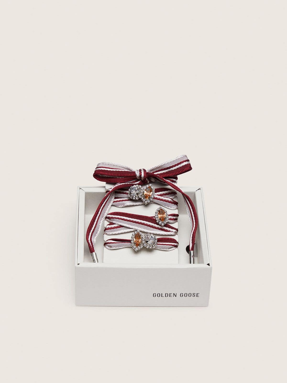 Golden Goose - Skins "Vintage" white and burgundy striped laces embellished with charms in 